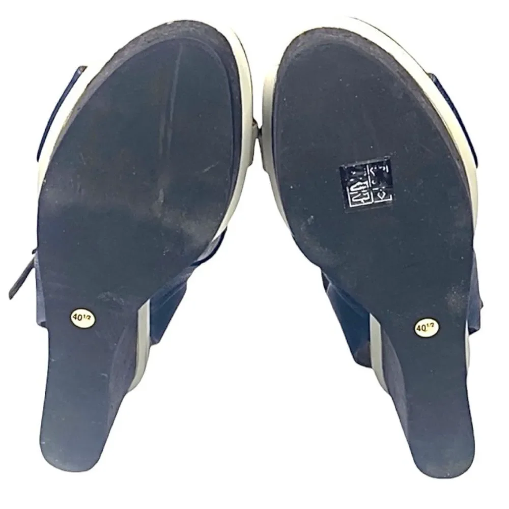 Coclico Guya Women’s Blue Leather Wedge Sandals Made in Spain 10.5 M